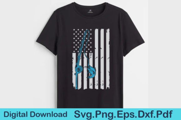 Fishing American Flag 4th of July Graphics for Crafts