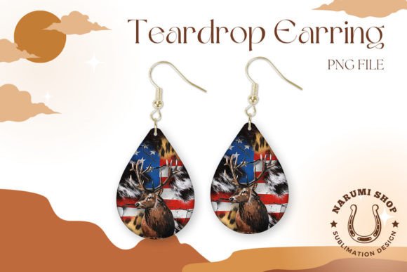 Patriotic Deer Flag Teardrop Earring Graphics for Crafts